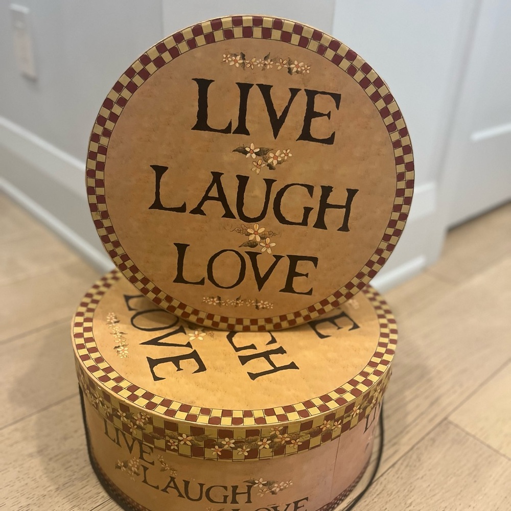 Live Laugh Love decorative Round Storage Boxes / Hat Boxes / Set of 2